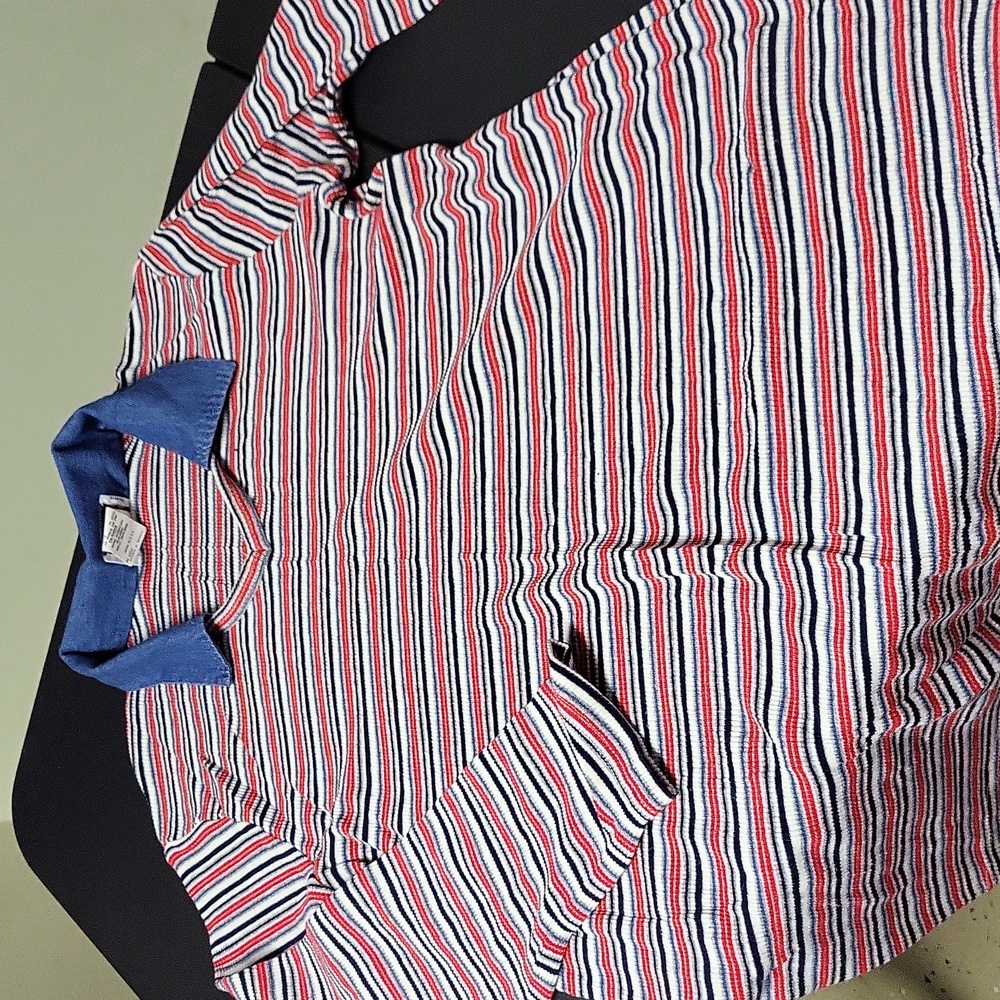 Vintage New Addition Long Sleeve Ribbed V-neck Red, White, and Blue Stripe Top